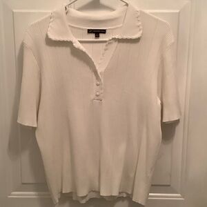 Adrianna Papell white Button Down short sleeve sweater